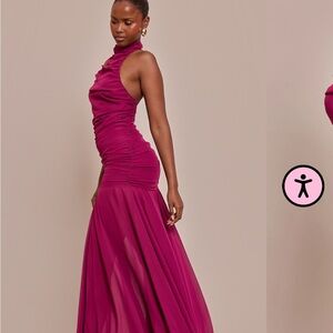Plum Chiffon High Neck Maxi Dress US6
